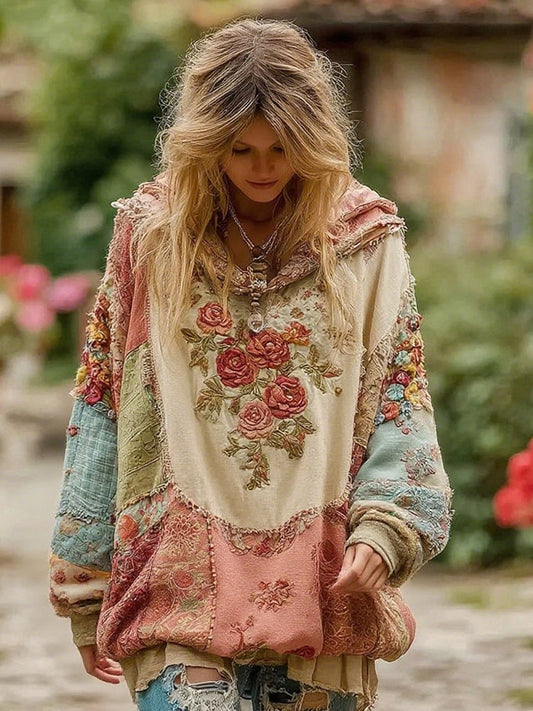 Women's Vintage Floral Pattern Hoodie